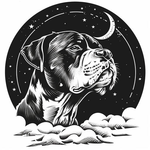 Mystical flat tattoo sketch for a dog outline