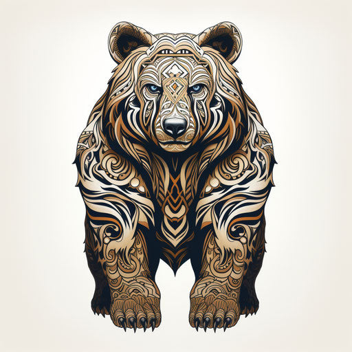 Bear with tribal design, hyperrealistic style, realistic detail
