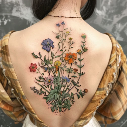 Surreal wildflower tattoo, imaginative design