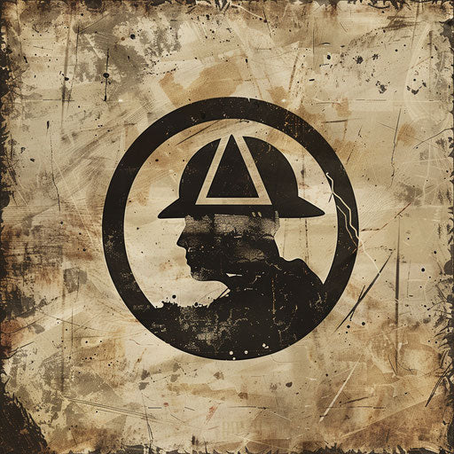 Vintage construction logo with distressed texture and earthy tones