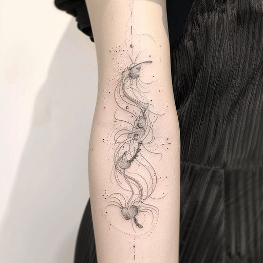 Dynamic sketch of the Aquarius constellation with abstract swirling air currents