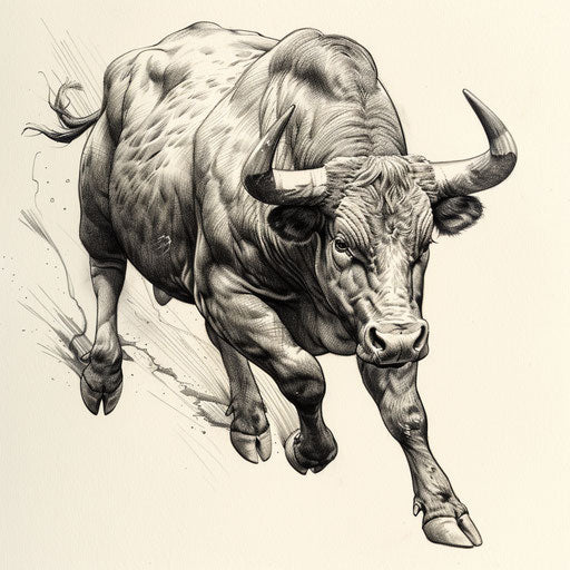 Realistic bull in motion tattoo design
