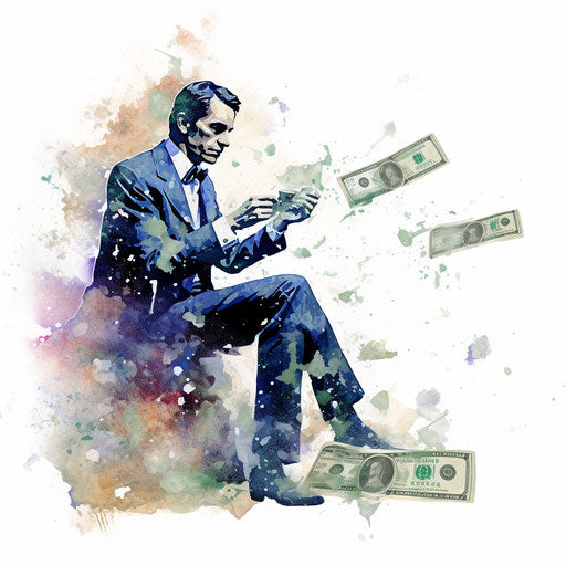 Illustration of cash in the style of Impressionistic Art, on white background