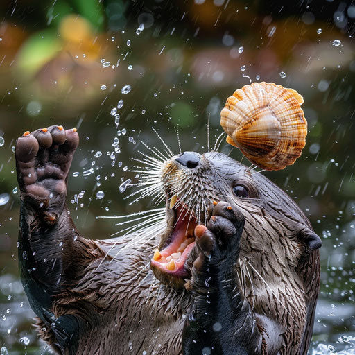 Otter playing with a clam shell