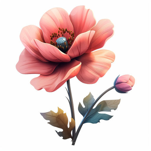 Cartoon flower in photo-realistic style on white background