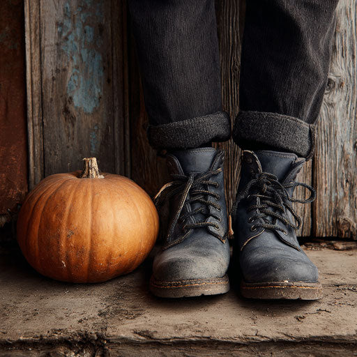 Sturdy Boots and Pumpkin in an Autumn Setting