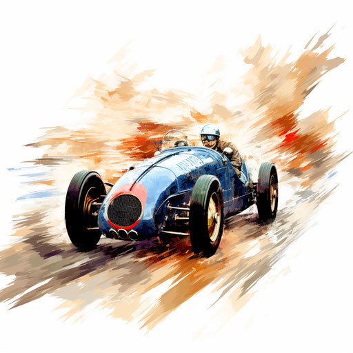Race car illustration in the style of Impressionistic Art, on white background