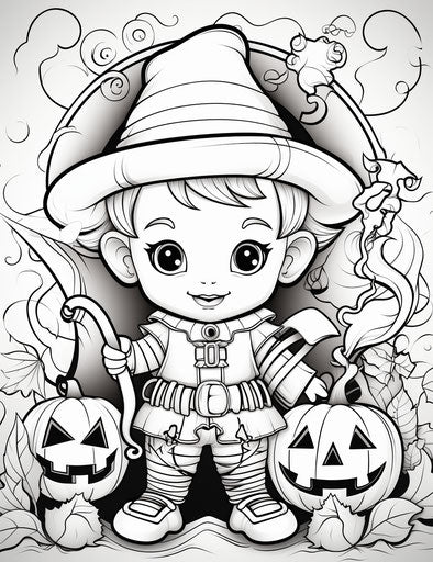 Halloween coloring pages on the BBC, kawaii charm style
