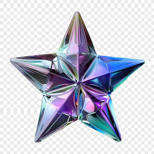 Blue and purple star on transparent background, silver and aquamarine style