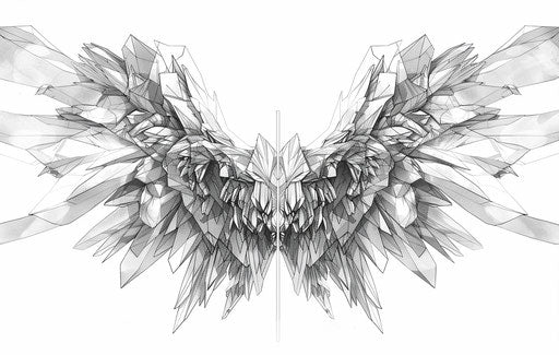 Angular angel wings on white background, geometric cubism style