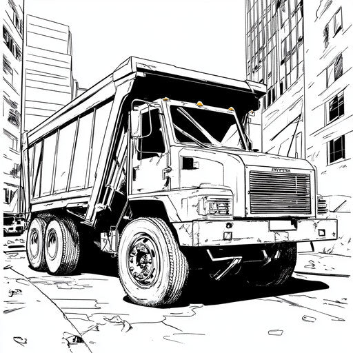 Garbage truck with dramatic lighting and shadows