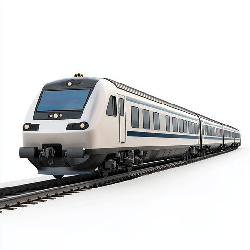 3D Passenger Train on flat white background, isolated clipart