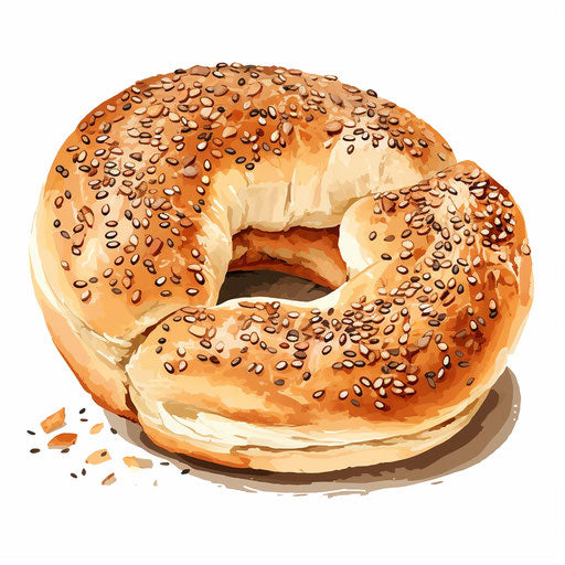 Bagel illustration in Chiaroscuro Art style, on white background
