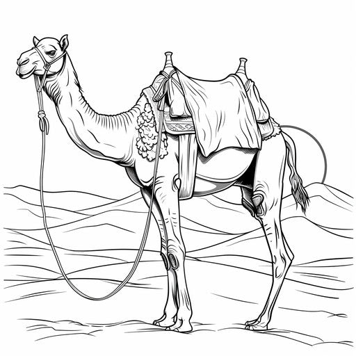 Camel with a saddle and reins