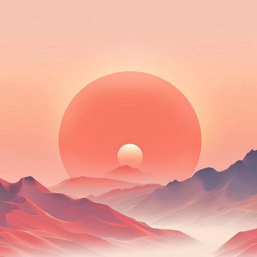 Realistic sunrise clipart on flat pastel peach backdrop