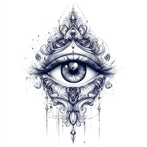Eye tattoo with baroque frame on arm