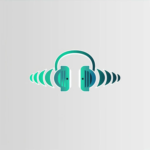 Teal and white audio logo on minimalist gray background