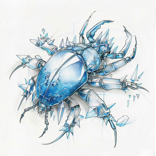 Sketch of a tattoo of an ice-themed beetle