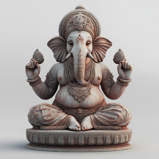 Realistic 3D Ganesh with flat white background, isolated clipart