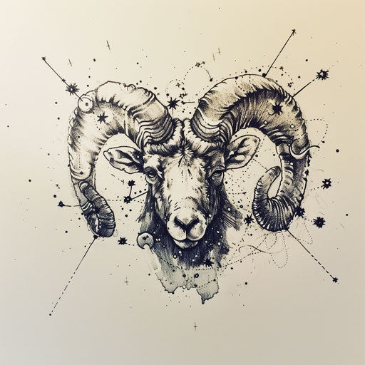 Celestial Aries constellation tattoo sketch with galaxies