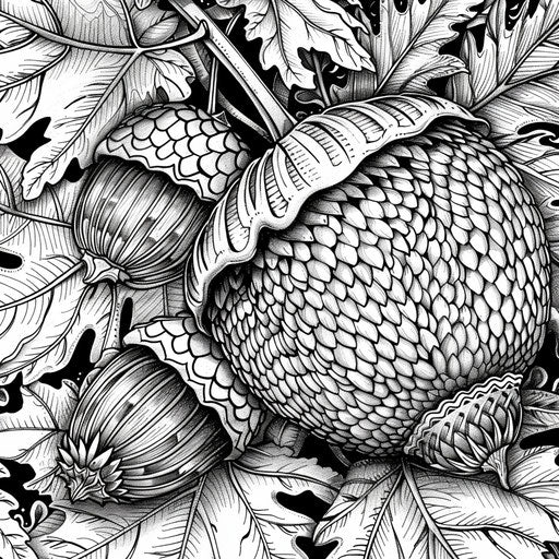 Detailed texture and patterns of an acorn - coloring page