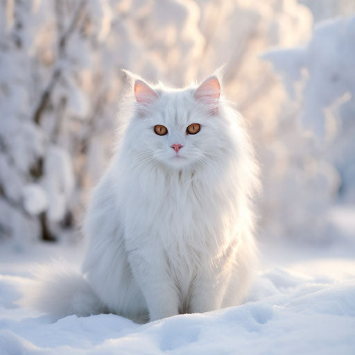White cat in the snow