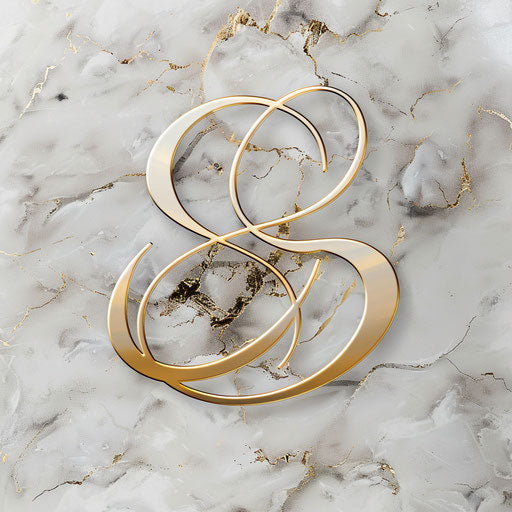 Elegant cursive clothing logo with marble background and gold accents