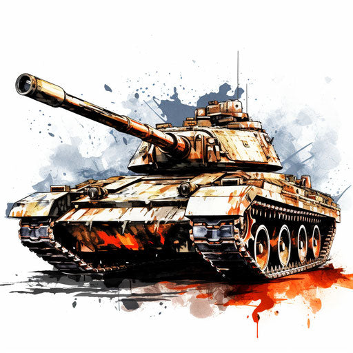 Tank illustration in the style of oil painting, on white background
