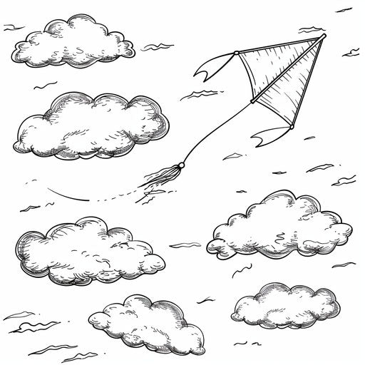 A kite flying high in the sky with fluffy clouds