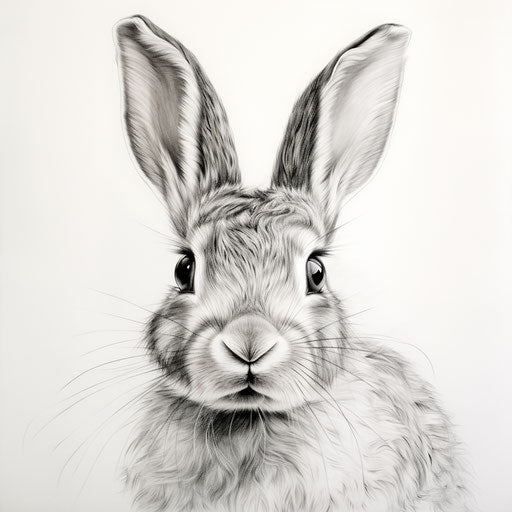 White rabbit in highly realistic cartoon style, hyperrealistic pencil drawing