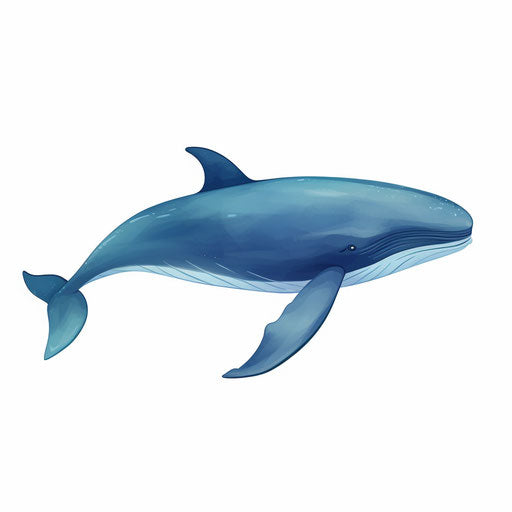 Blue whale clipart in minimalist style, on white background