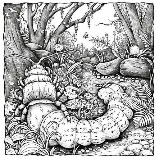 A caterpillar journeying through the forest floor