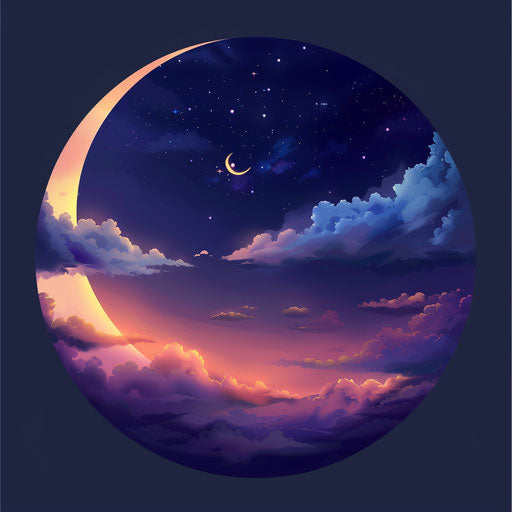 Photo realistic style night clipart with flat random background, ethereal glow and soft edges