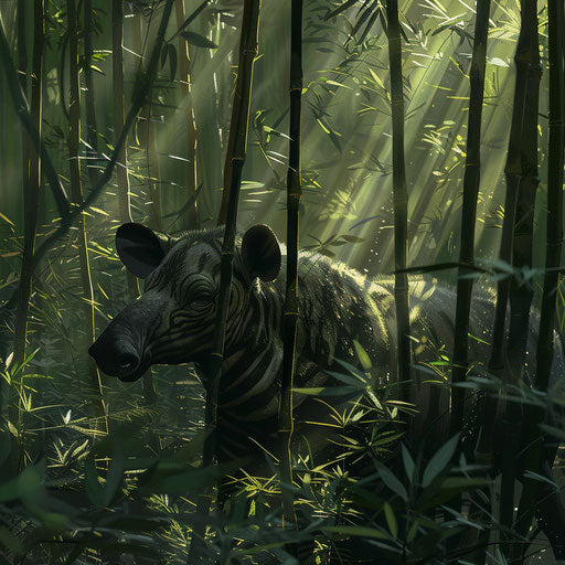 Baird's tapir calmly moving through a thick bamboo grove