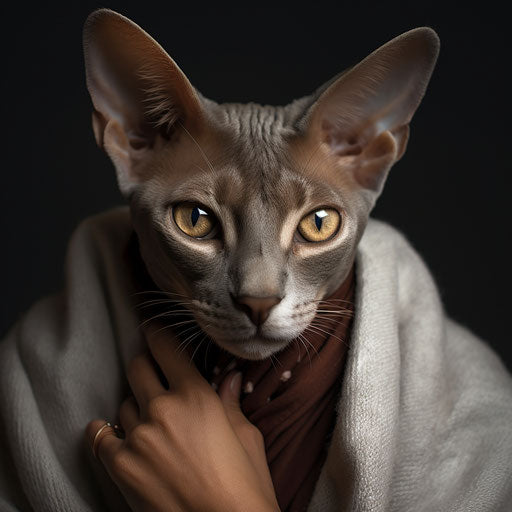 Oriental shorthair cat held by its owner