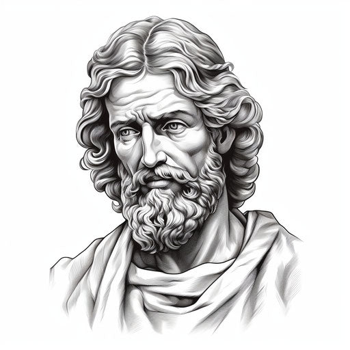 Drawing of Saint Jude on white background suitable for tattoo