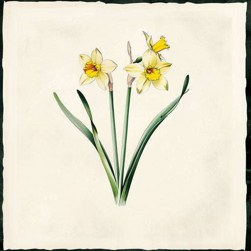 Botanical illustration of a narcissus flower tattoo, on white archival paper