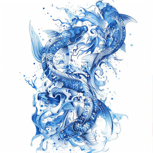Intricate water tattoo design with koi fish