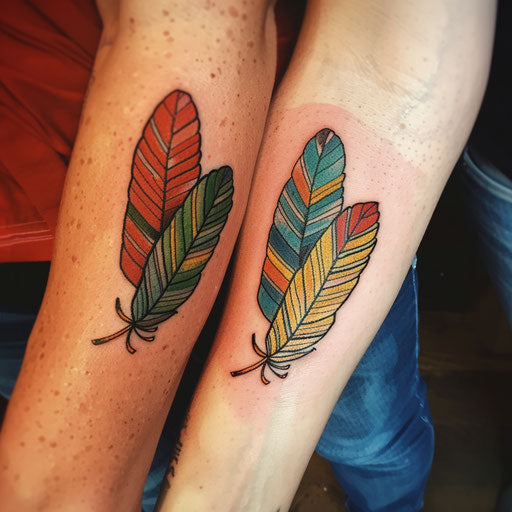 Matching tattoos for feathered friends, in the style of Guy Aitchison