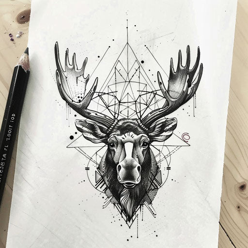 Stylish geometric flat tattoo of a moose with sharp angles