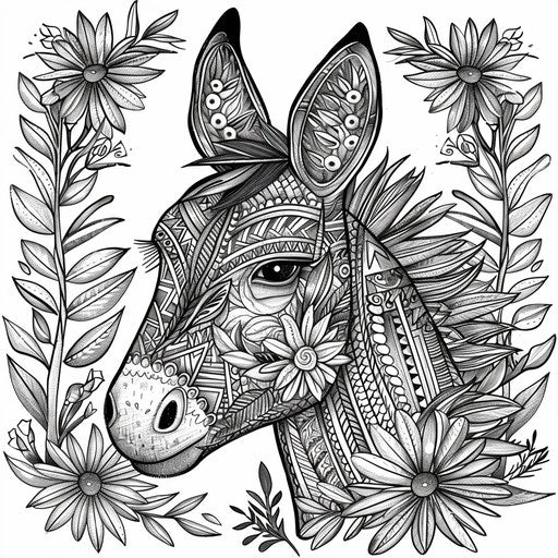 Donkey with floral and geometric patterns