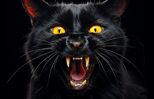 Black cat sticking out yellow tongue, lively