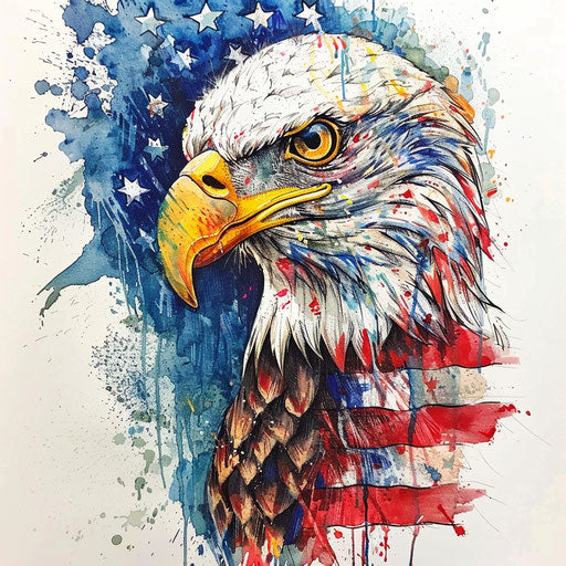 Bald eagle and American flag tattoo, vibrant colors