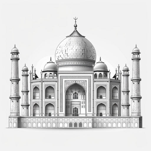 Photo realistic clipart of Taj Mahal on flat white background
