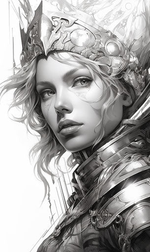 Black and white drawing of a blade design, silver and bronze style