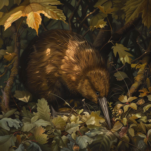 Kiwi bird foraging in the underbrush