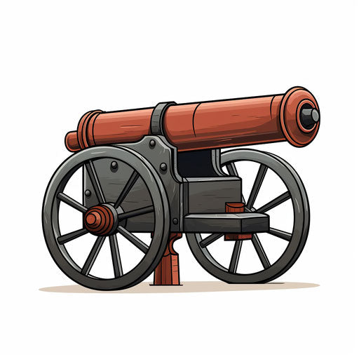Minimalist style illustration of cannon, on white background