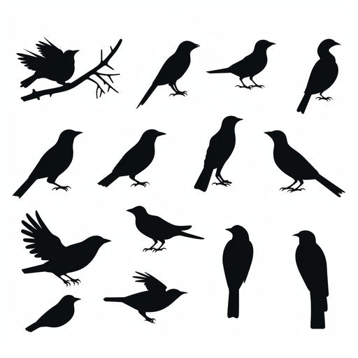 Birds in Minimalist silhouette on white background