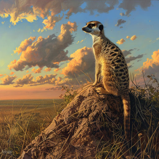 Morning surveillance of a meerkat on top of a mound