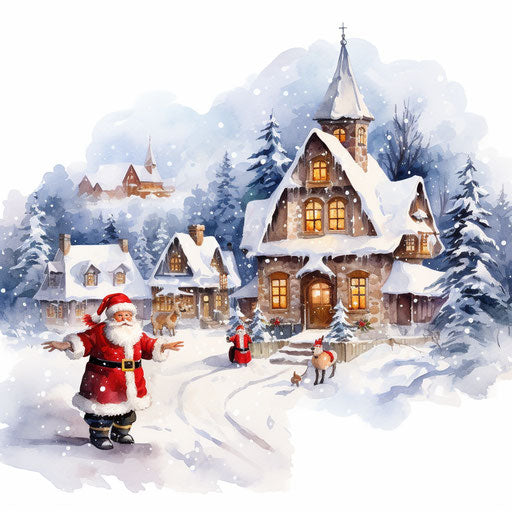 Christmas clipart in the style of Oil painting, on a white background